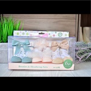 Little Me 6pc Gift Set Booties & Headwrap Set 0-12